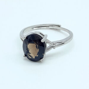 Smoky Quartz Adjustable Stainless Steel Ring